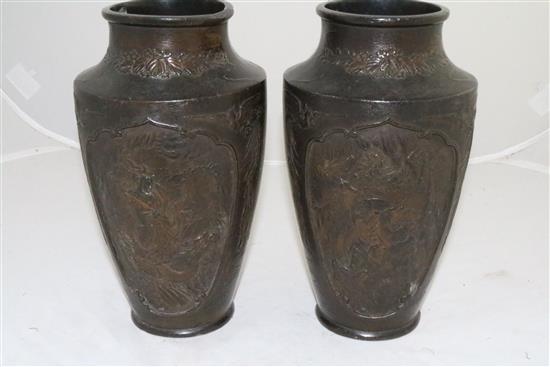 A pair of Japanese bronzed antimony alloy vases, late 19th century, 24cm